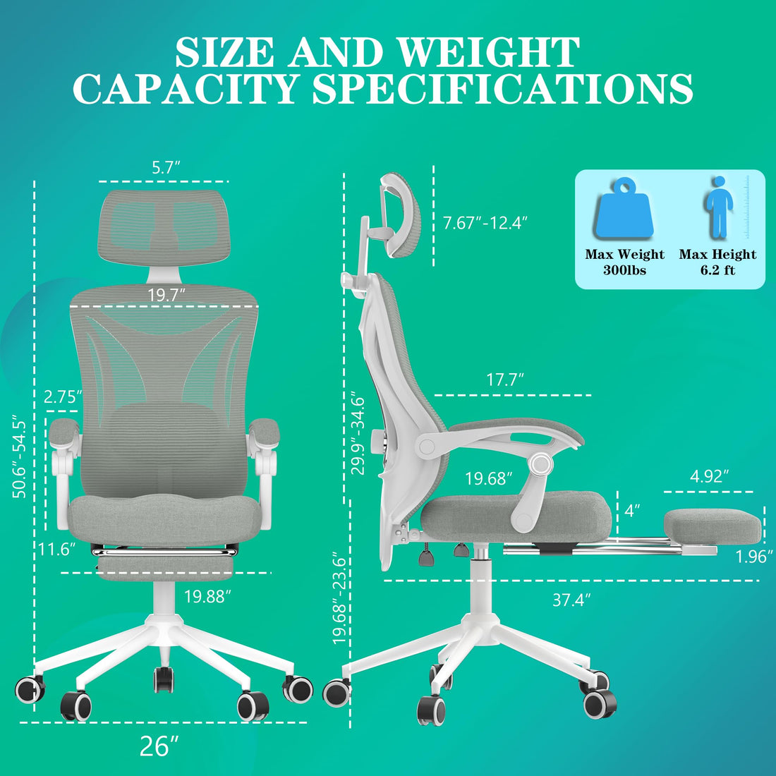 Ergonomic Office Chair with Footrest, Black & White