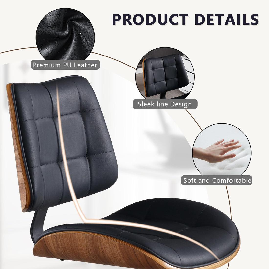 Armless Office Chair with Wheels, Beige
