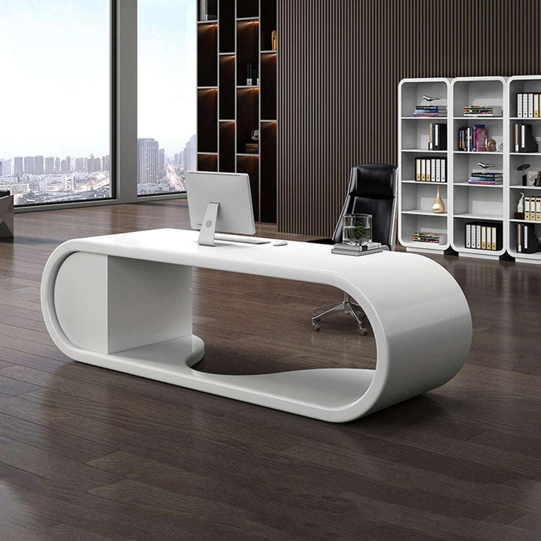 94" L-Shaped Computer Desk with LED & Power Outlet
