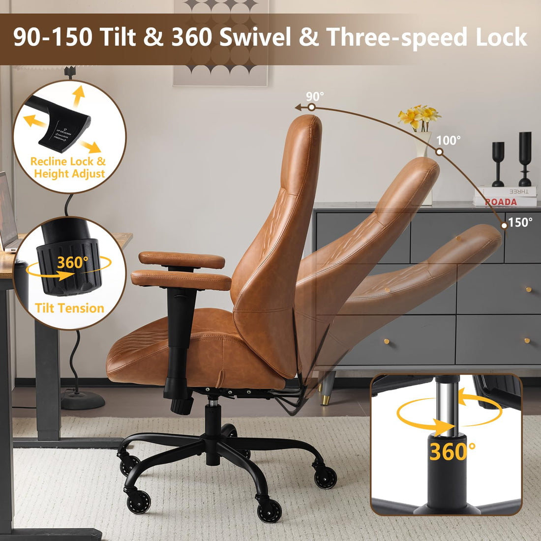 YFO Brown Leather Ergonomic Office Chair