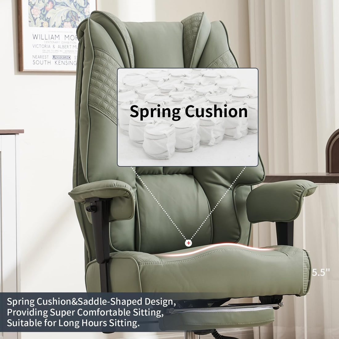 Big & Tall PU Leather Office Chair with Footrest, Brown
