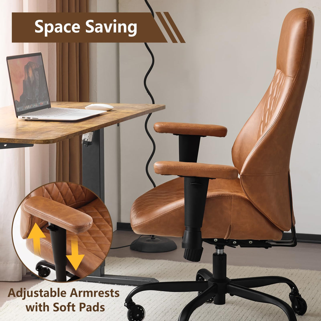 YFO Brown Leather Ergonomic Office Chair
