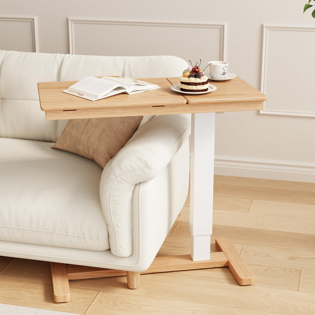 Walnut Overbed Table with Wheels