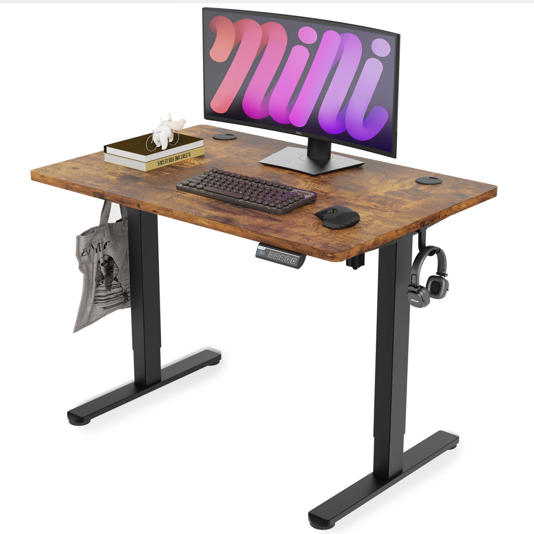 Monomi 63"x28" Electric Standing Desk, Rustic Brown/Black