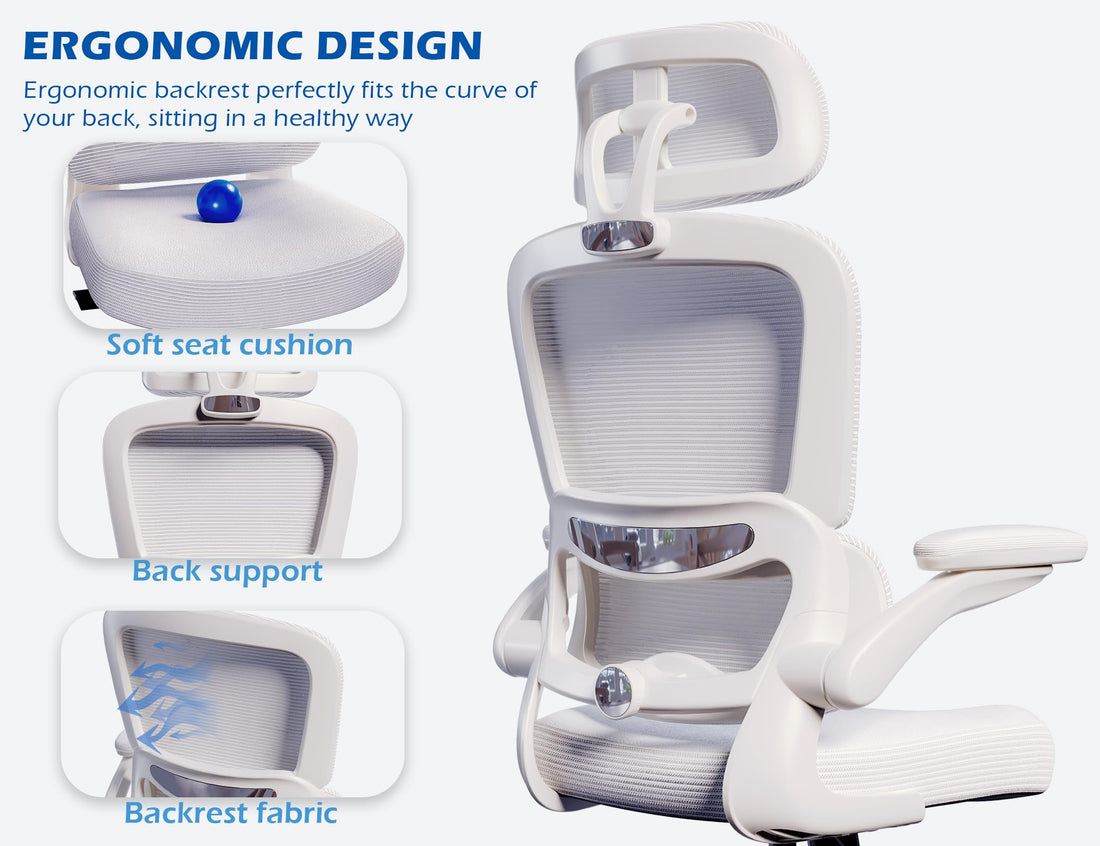 TRALT Ergonomic Office Chair, White Leather