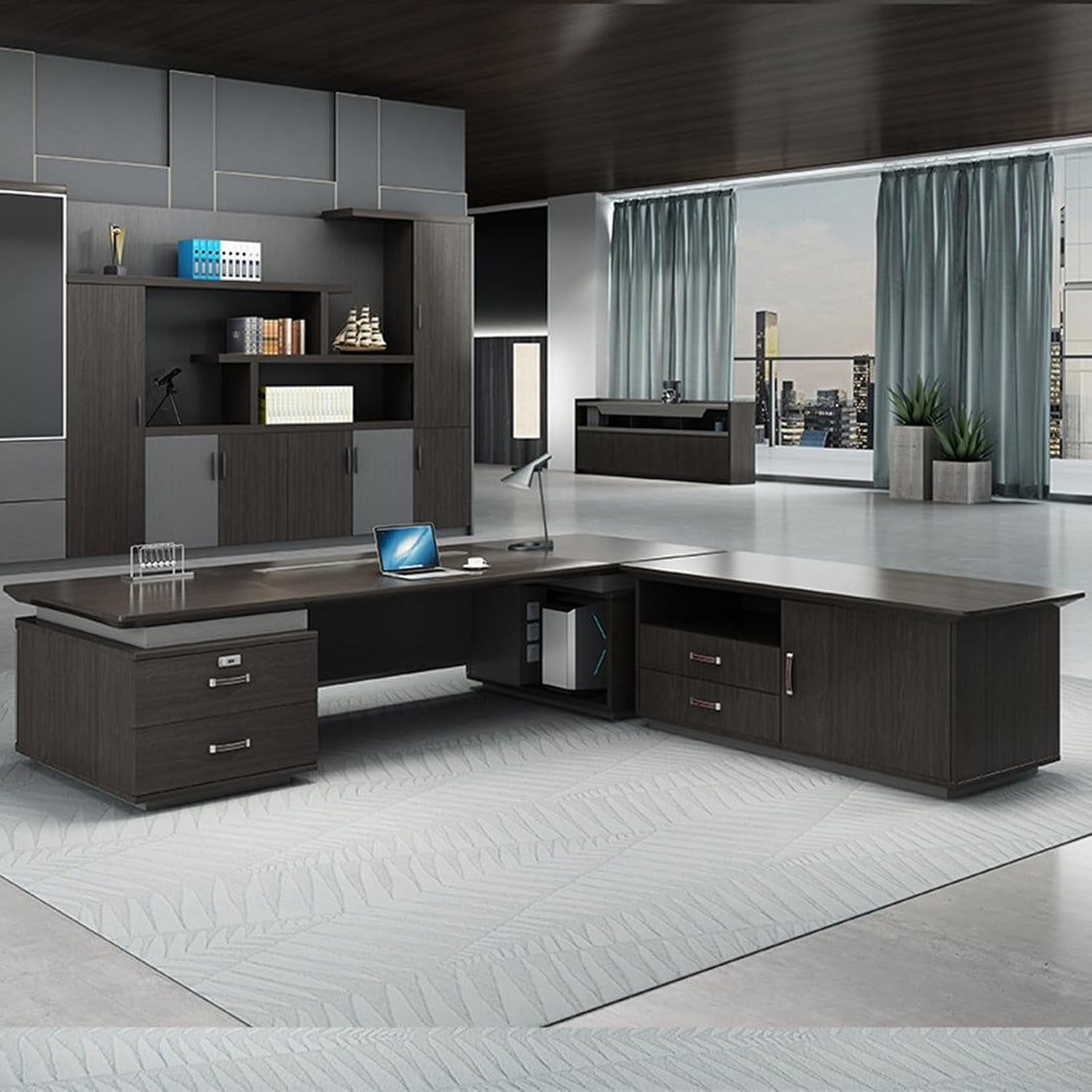 94" L-Shaped Executive Desk with Storage Cabinet