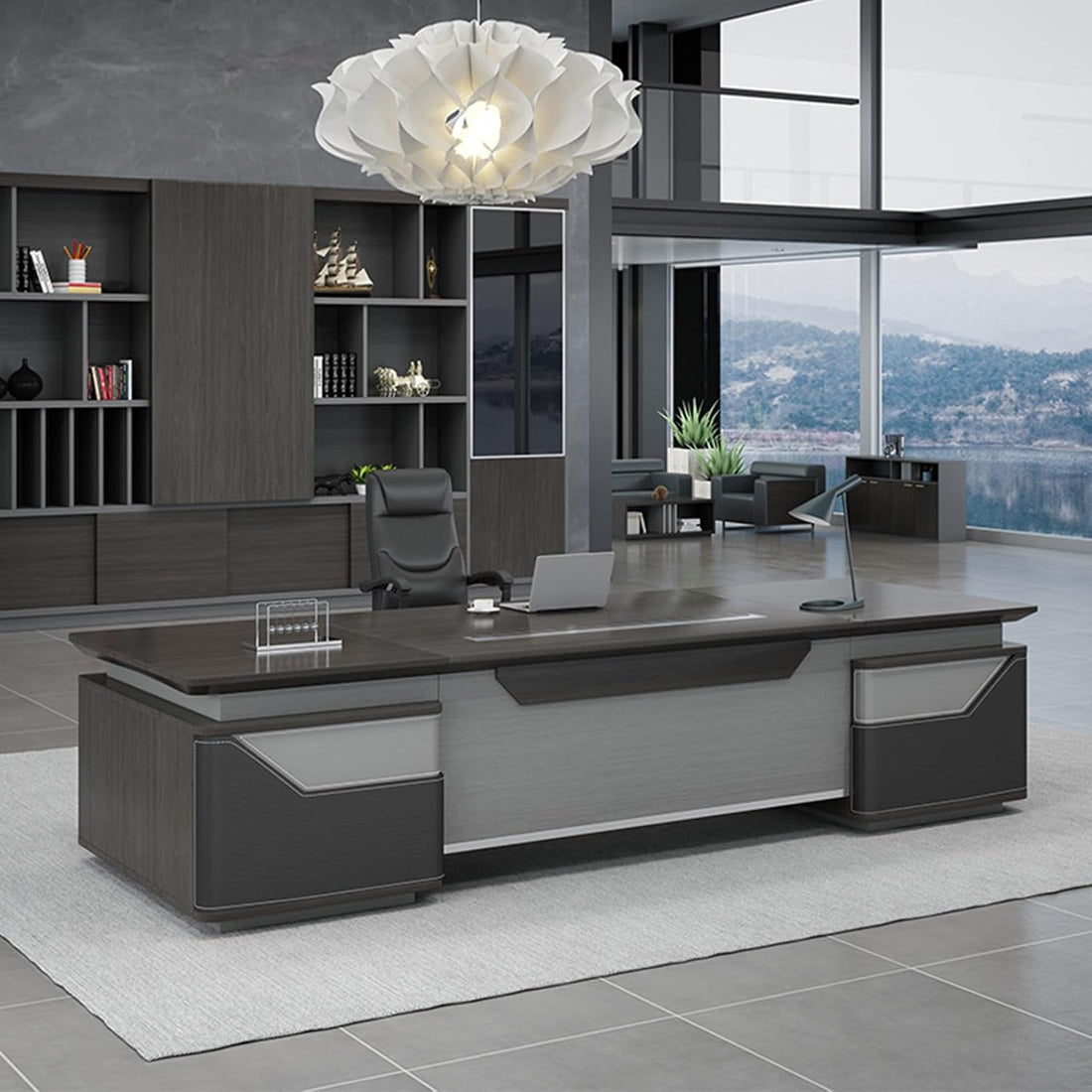 94" L-Shaped Executive Desk with Storage Cabinet