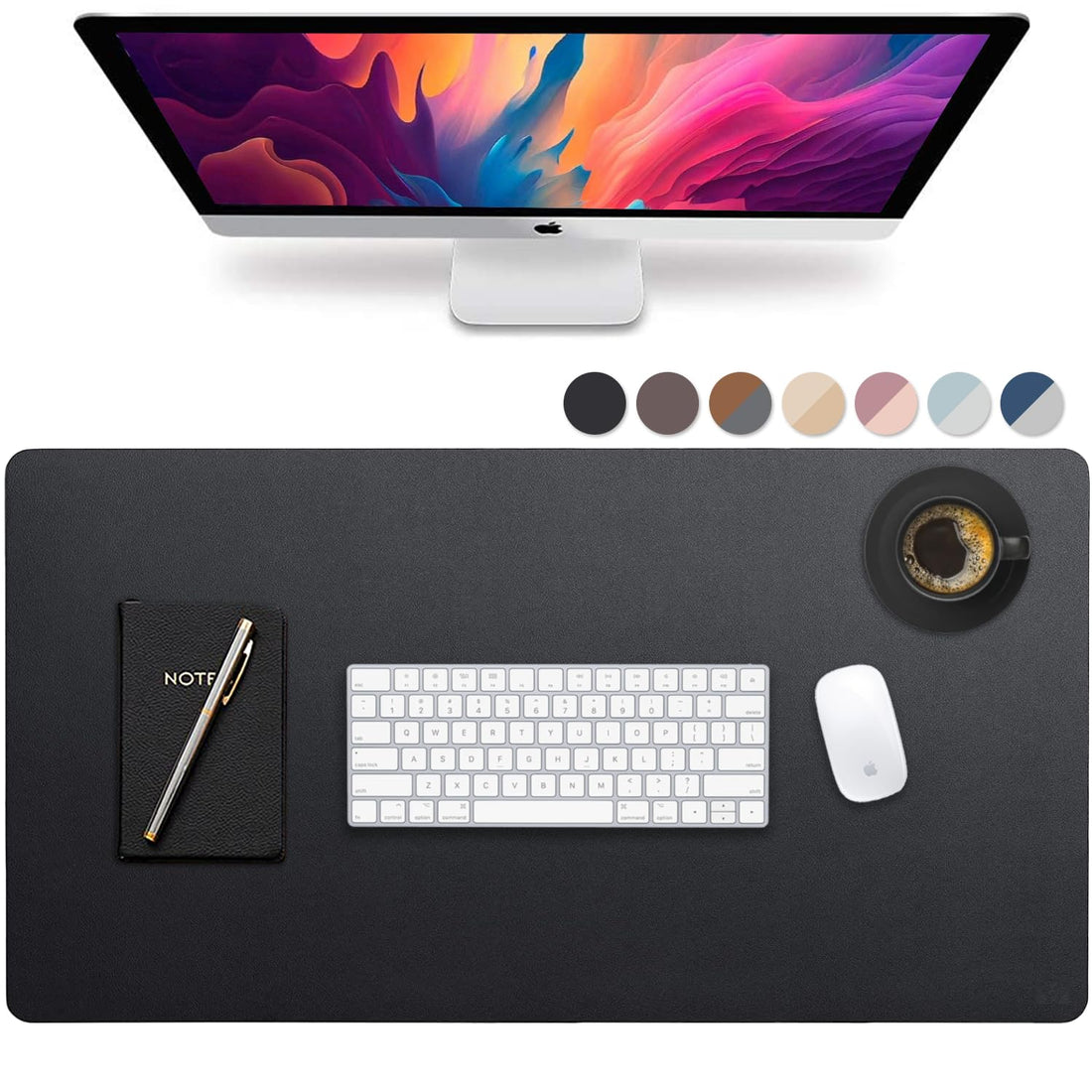 Leather Desk Pad 36"x20" – Dual-Sided Waterproof Mat, Black