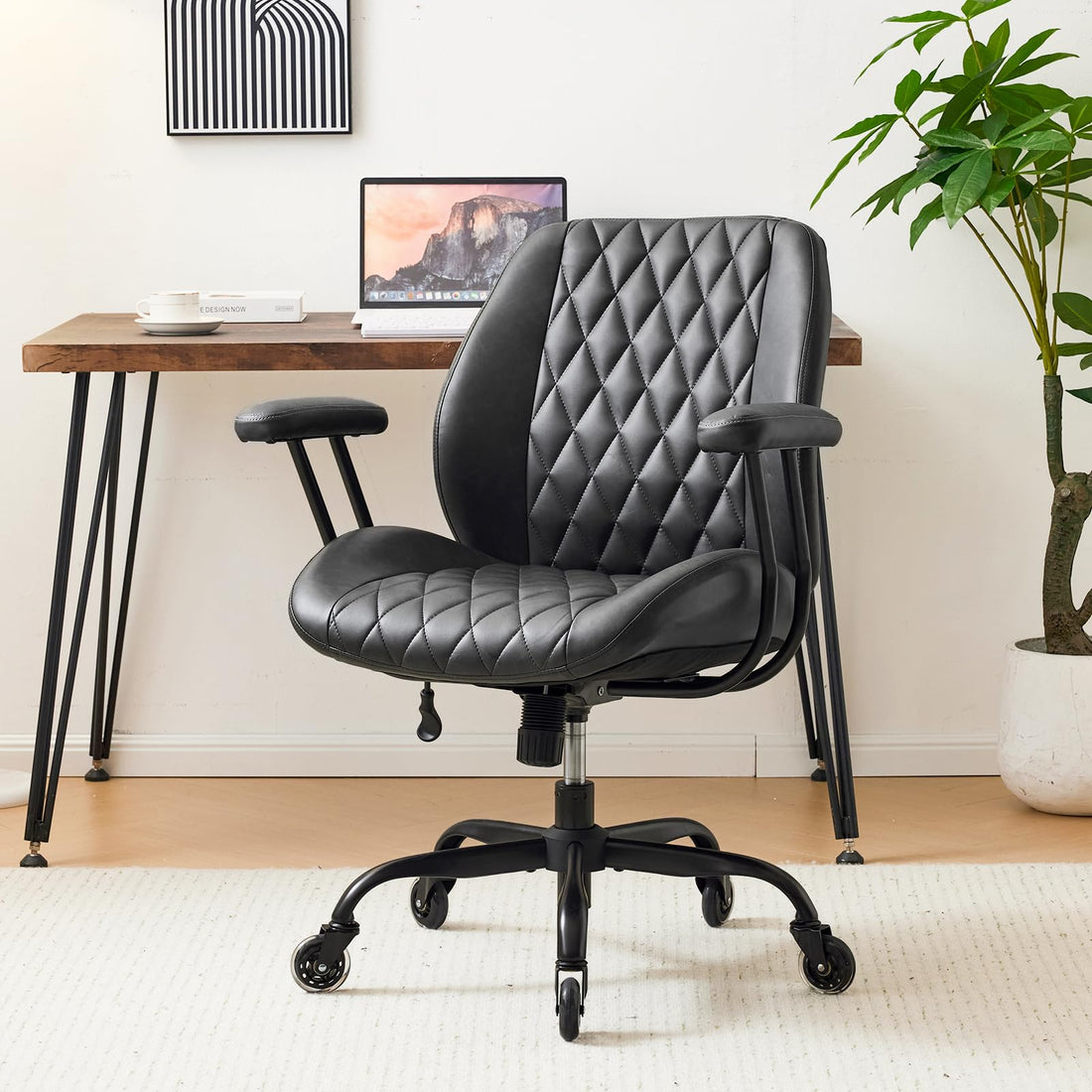 YFO Brown Leather Ergonomic Office Chair