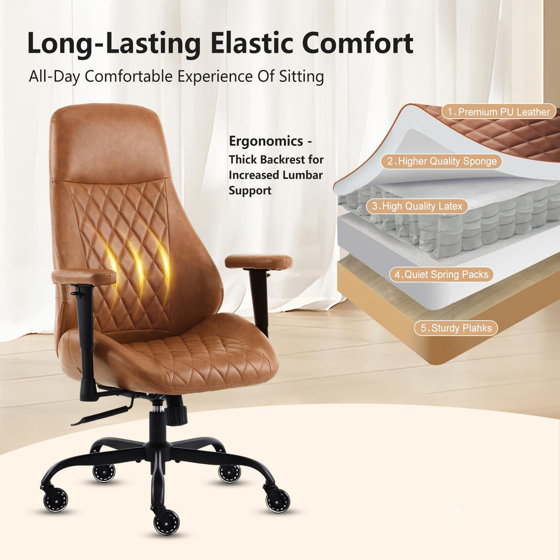 YFO Brown Leather Ergonomic Office Chair