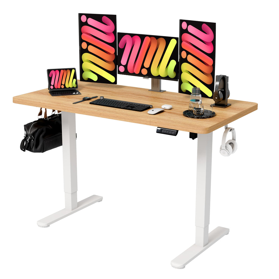 Monomi 63"x28" Electric Standing Desk, Rustic Brown/Black
