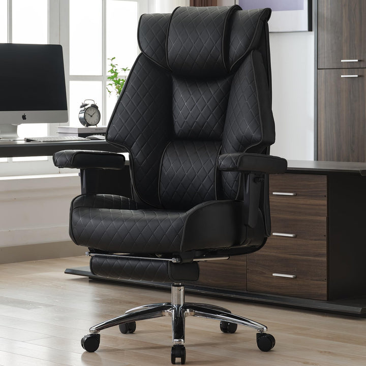 Big & Tall PU Leather Office Chair with Footrest, Brown