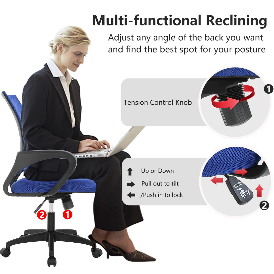BestOffice Ergonomic Mid-Back Office Chair, Black