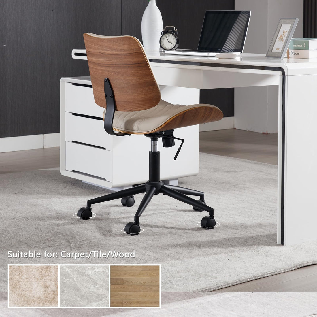 Armless Office Chair with Wheels, Beige