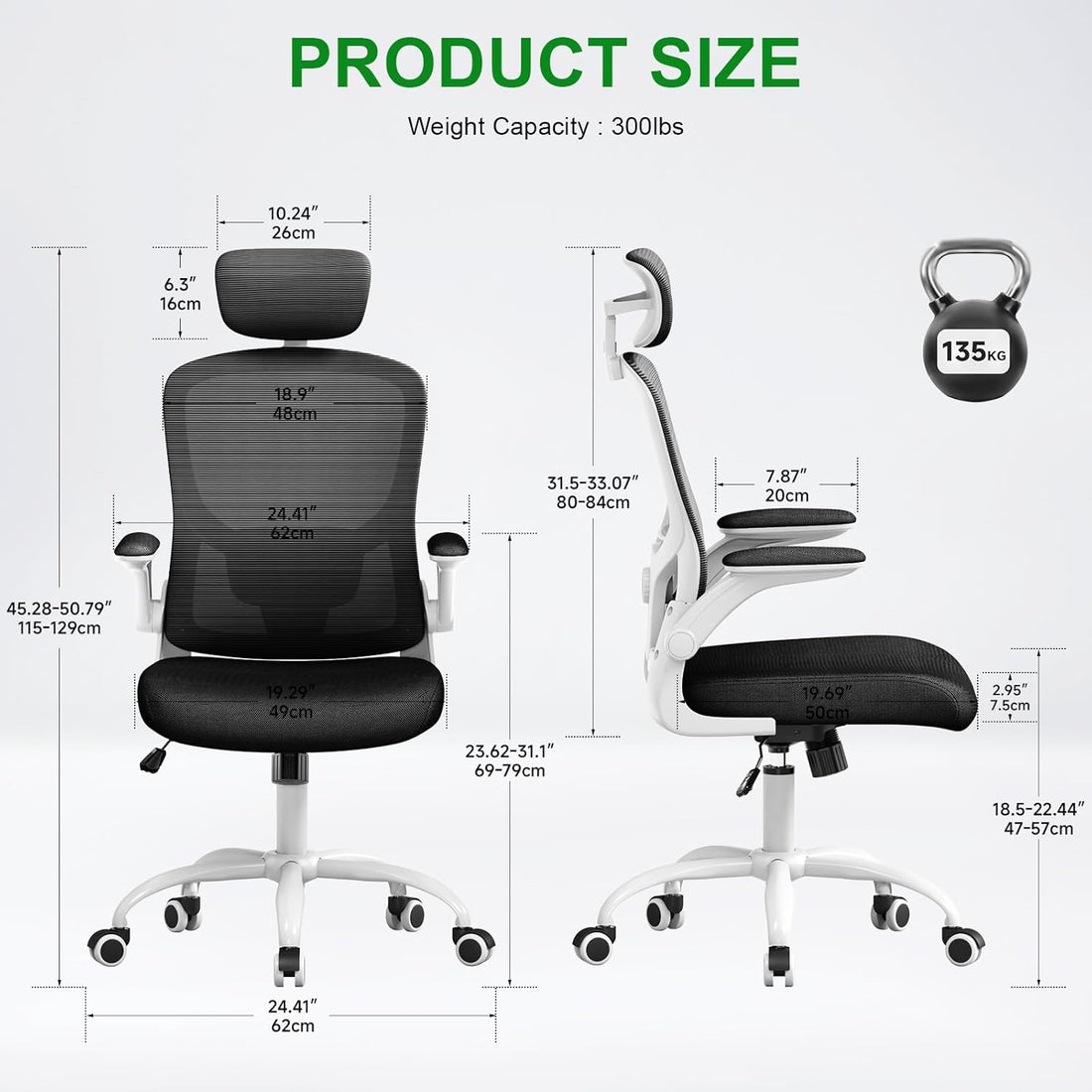 Multi-Adjustable Ergonomic Office Chair, White-Black