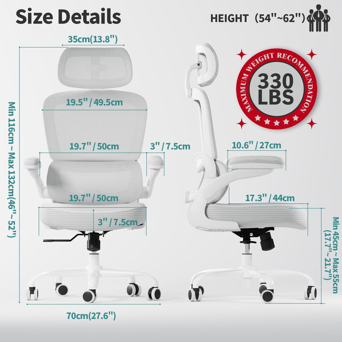 TRALT Ergonomic Office Chair, White Leather