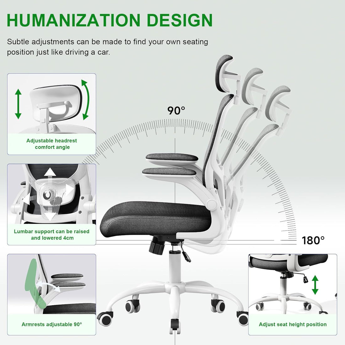 Multi-Adjustable Ergonomic Office Chair, White-Black