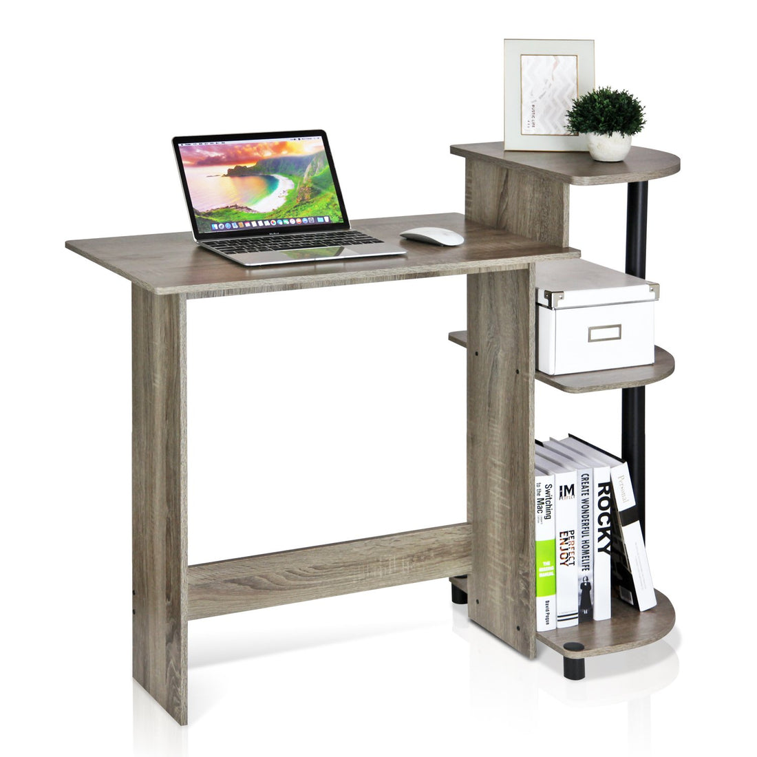 Furinno Compact Computer Desk, Walnut/Black