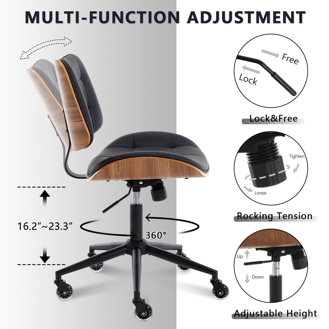 Armless Office Chair with Wheels, Beige