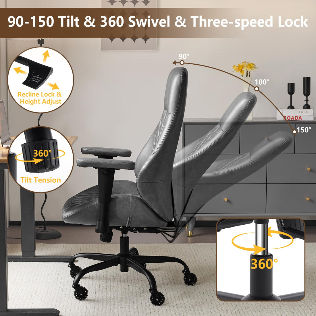 YFO Brown Leather Ergonomic Office Chair