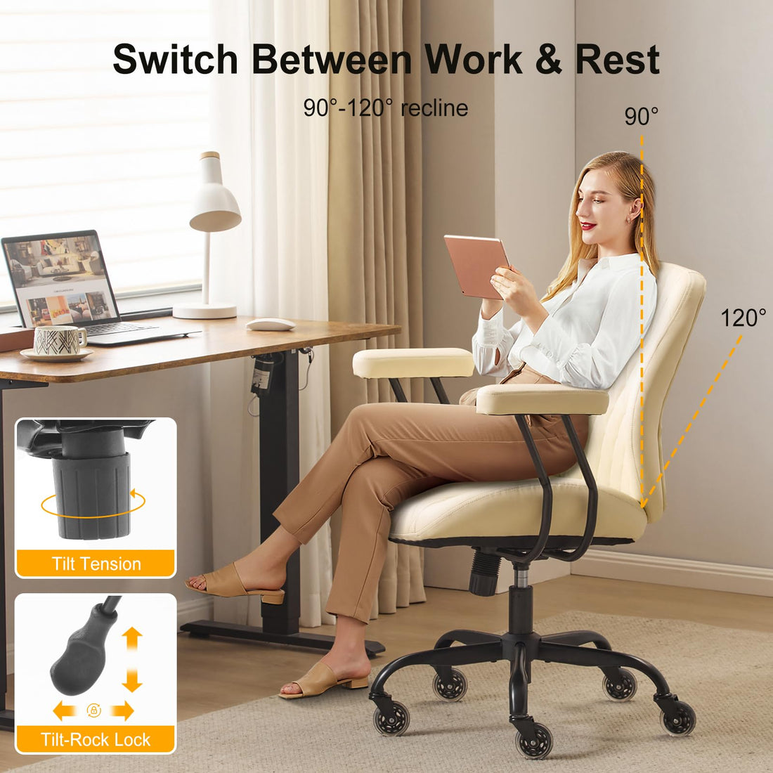 YFO Brown Leather Ergonomic Office Chair