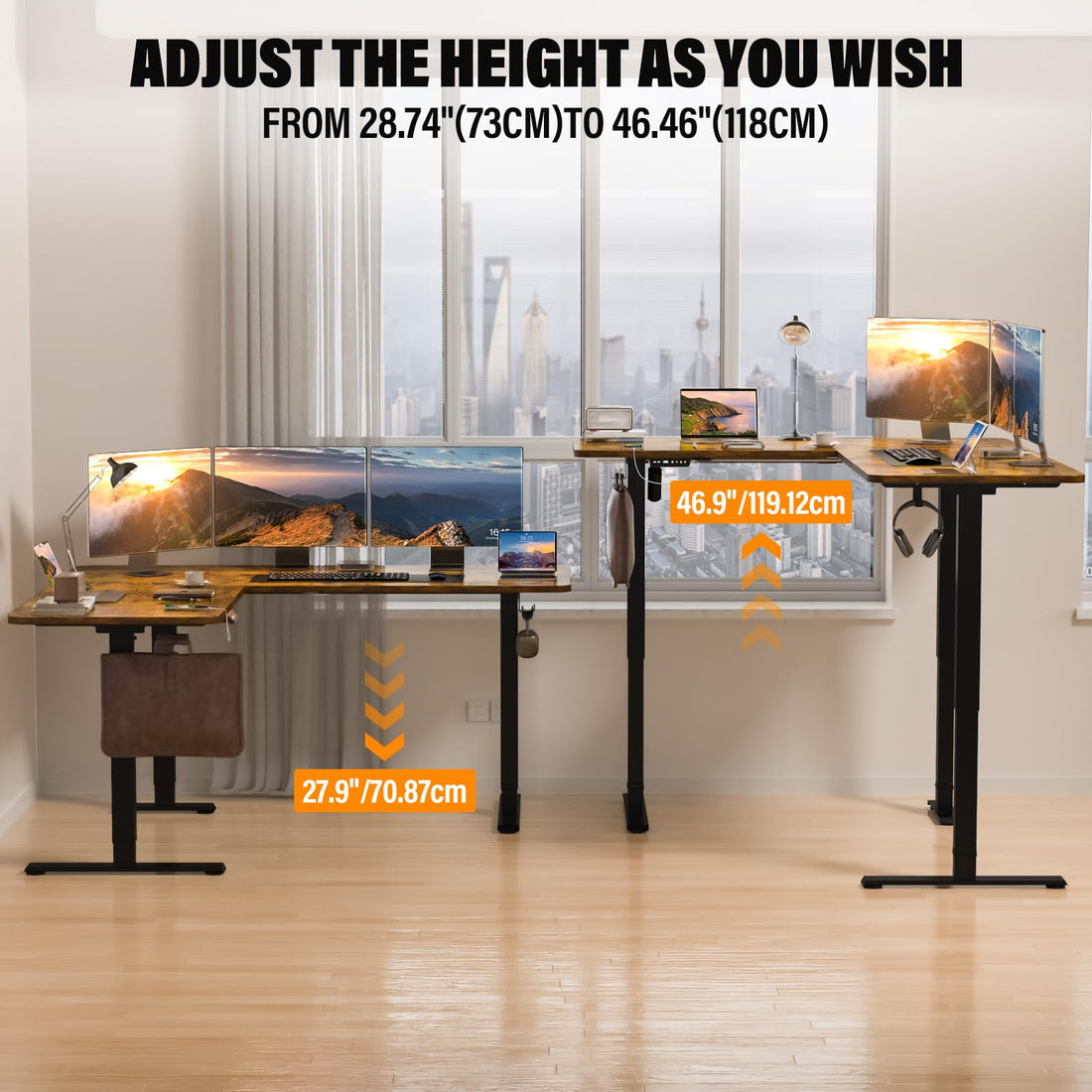 63"x55" L-Shaped Electric Height Adjustable Desk