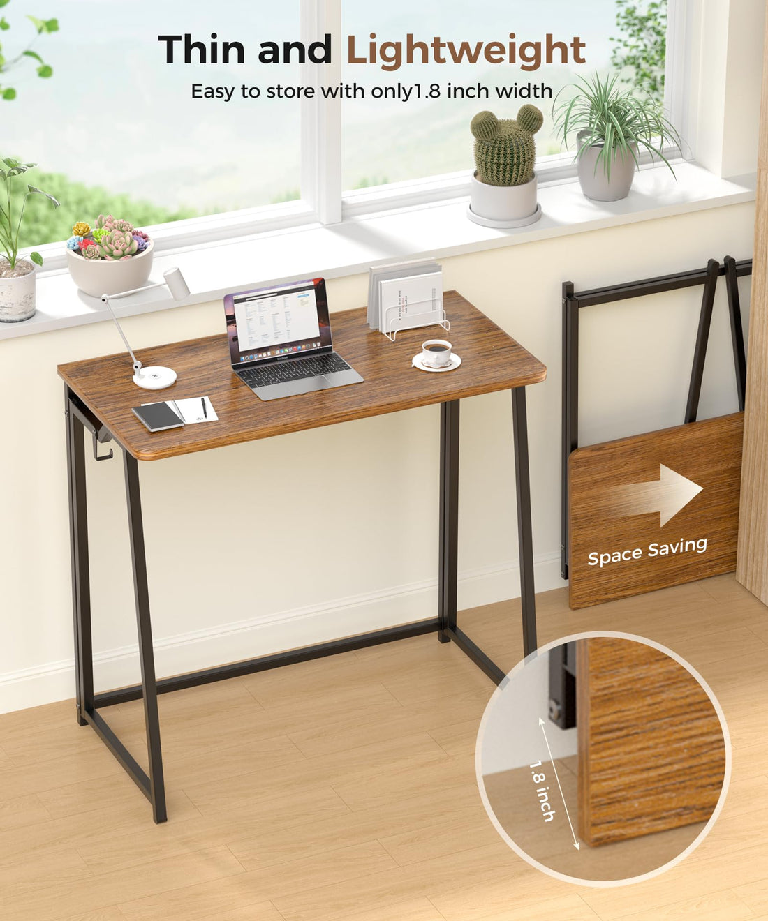 31.5" Small Folding Computer Desk, Rustic