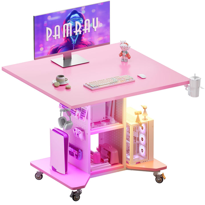 Pamray Small Rolling Gaming Desk, Pink