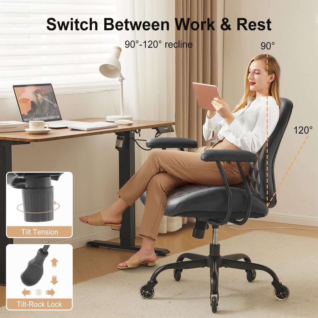 YFO Brown Leather Ergonomic Office Chair