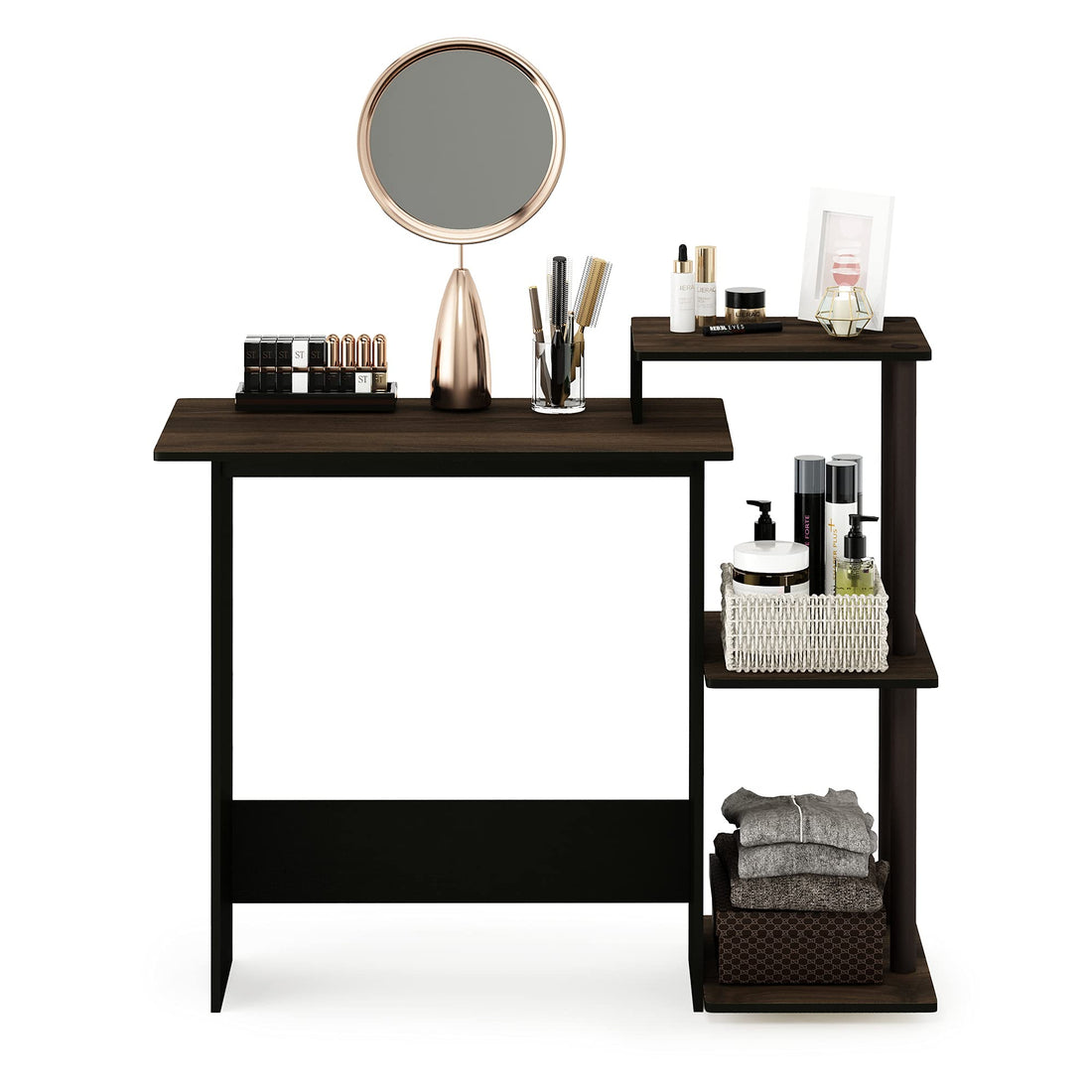 Furinno Compact Computer Desk, Walnut/Black
