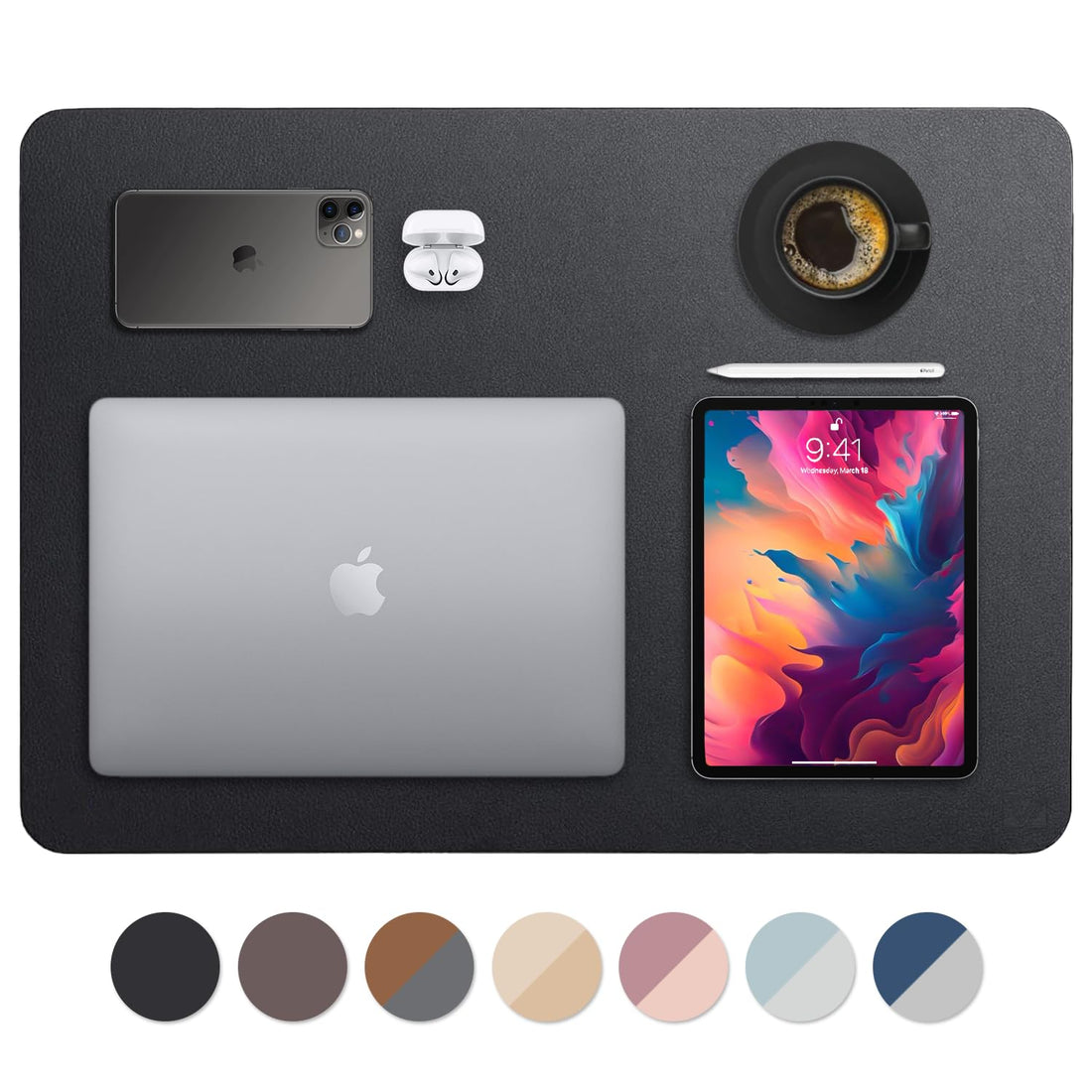 Leather Desk Pad 36"x20" – Dual-Sided Waterproof Mat, Black