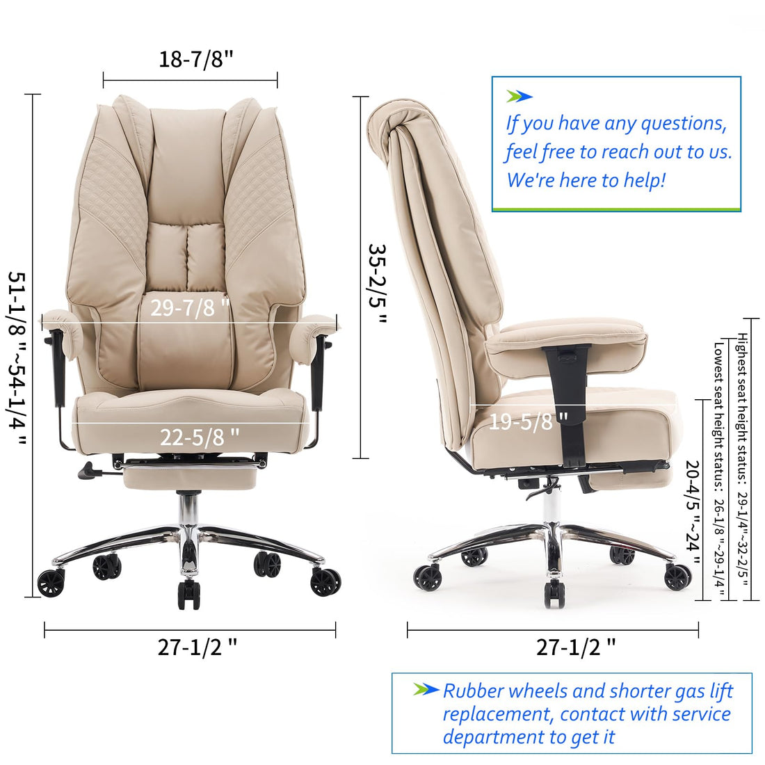Big & Tall PU Leather Office Chair with Footrest, Brown
