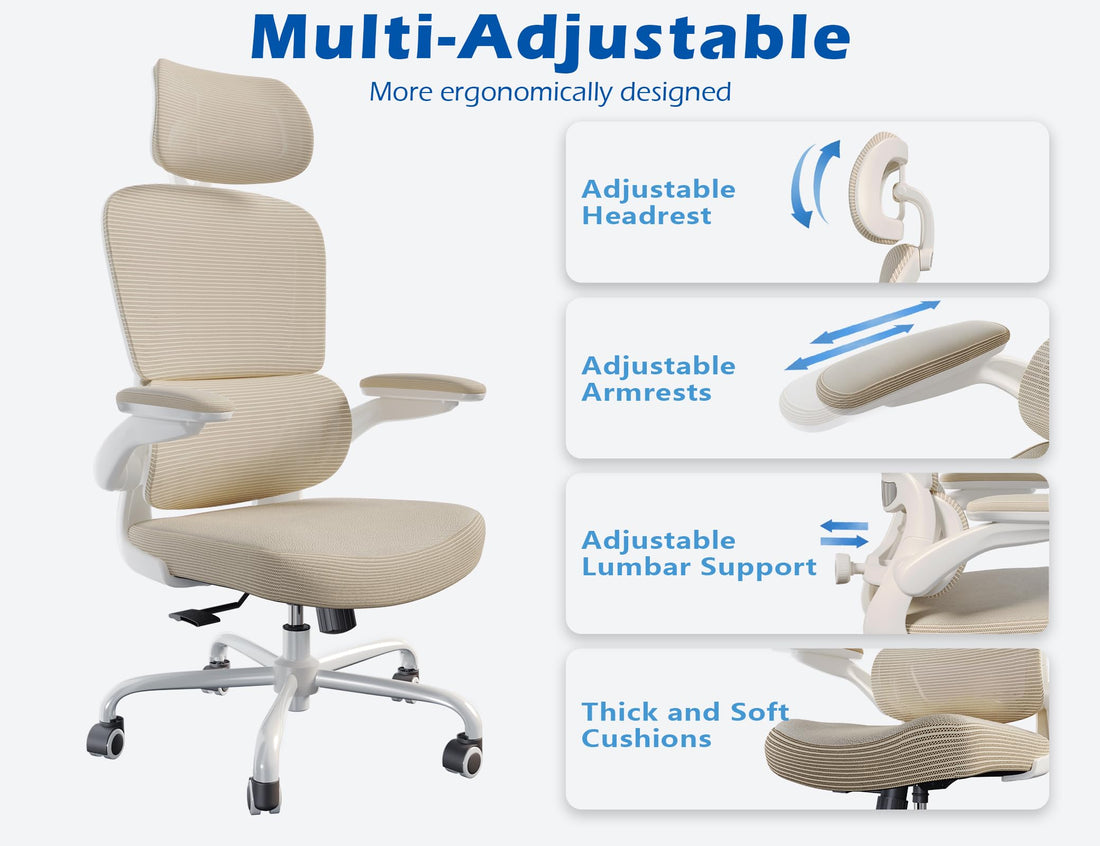 TRALT Ergonomic Office Chair, White Leather