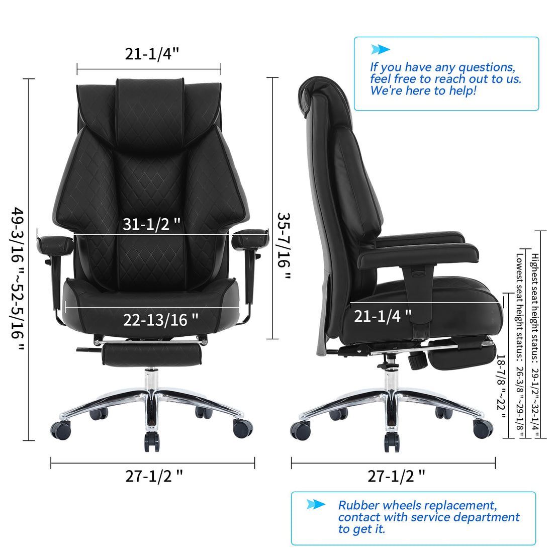 Big & Tall PU Leather Office Chair with Footrest, Brown