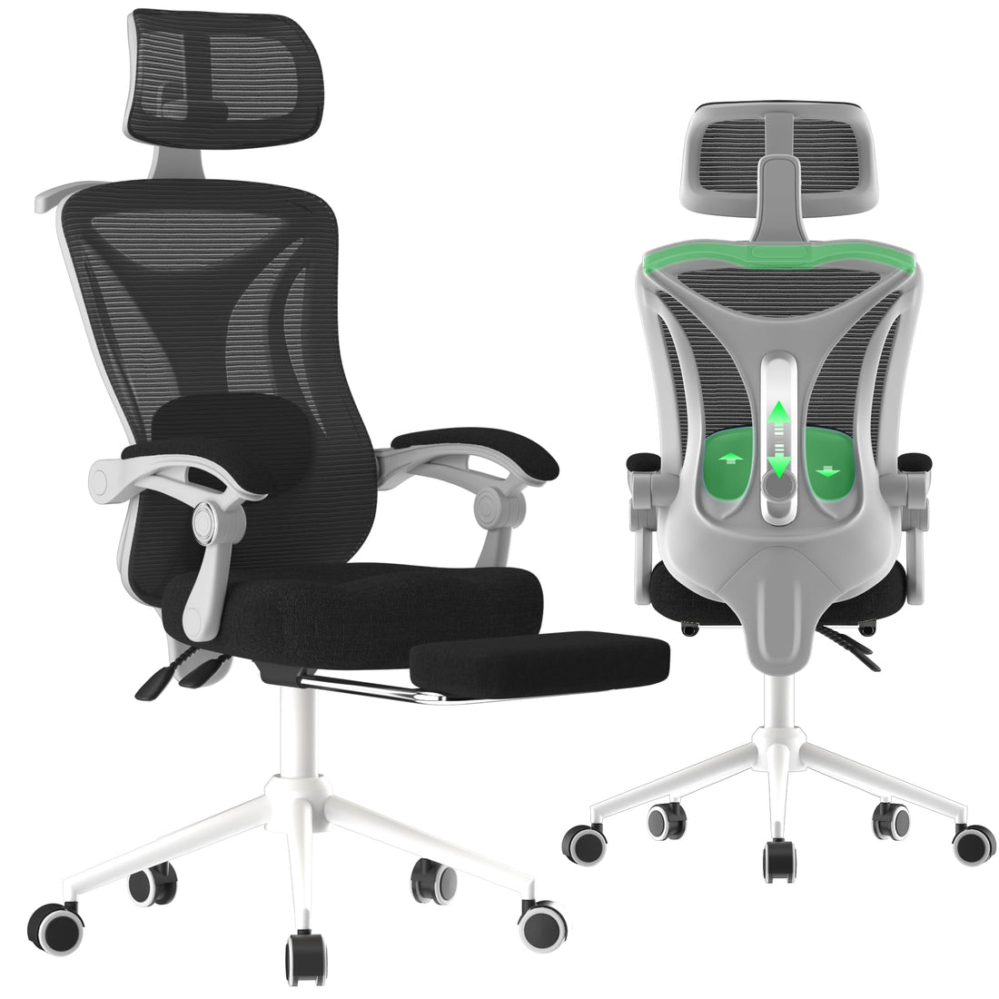 Ergonomic Office Chair with Footrest, Black & White