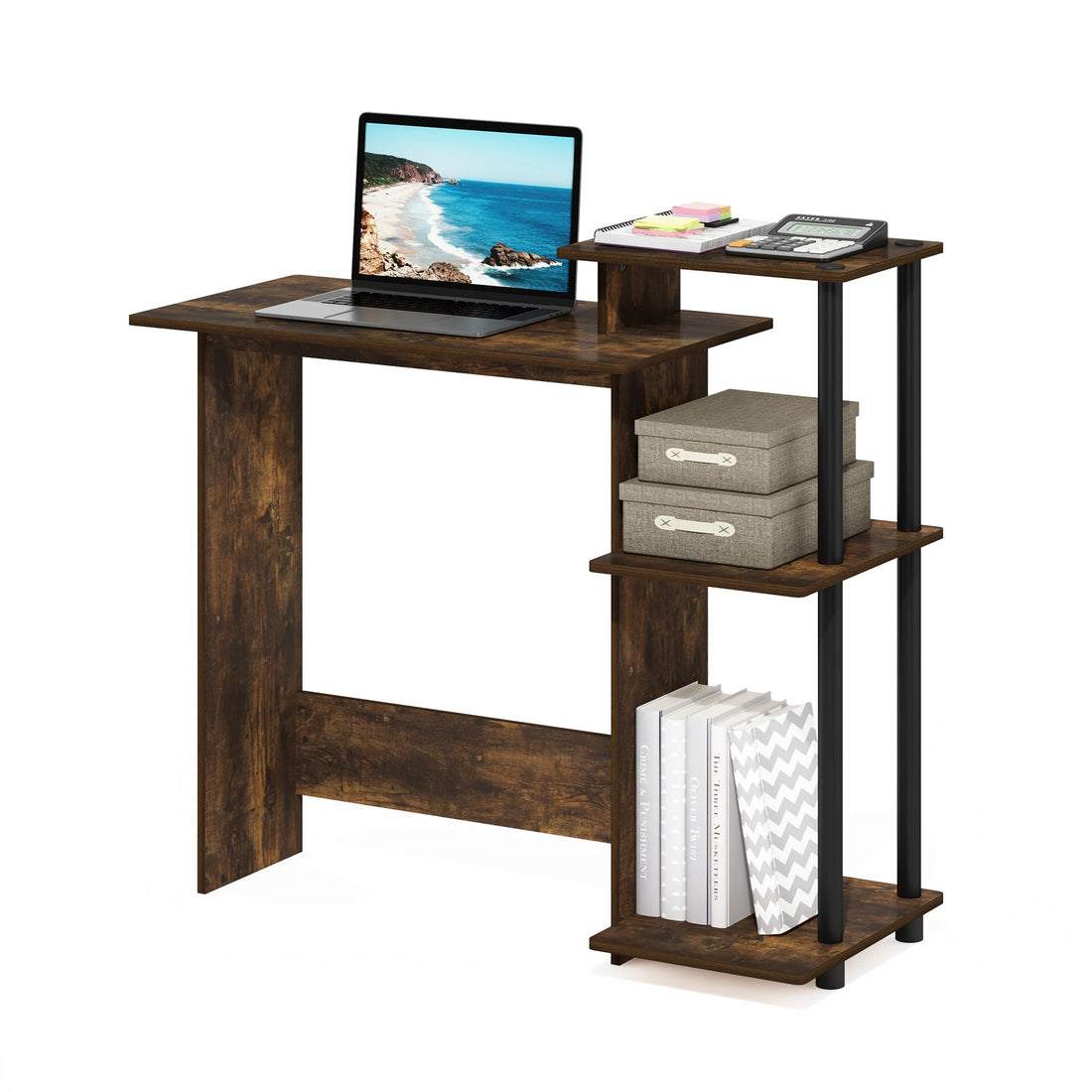 Furinno Compact Computer Desk, Walnut/Black