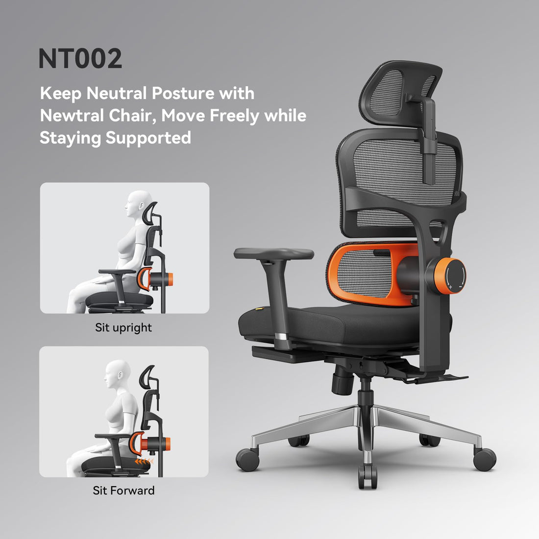 Newtral Ergonomic Office Chair with Footrest, Gray