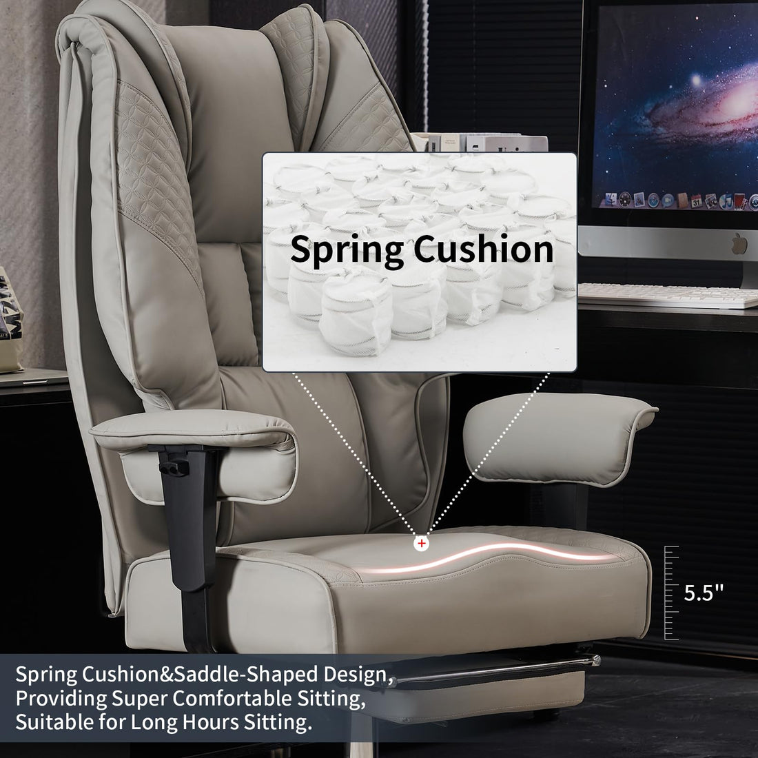 Big & Tall PU Leather Office Chair with Footrest, Brown