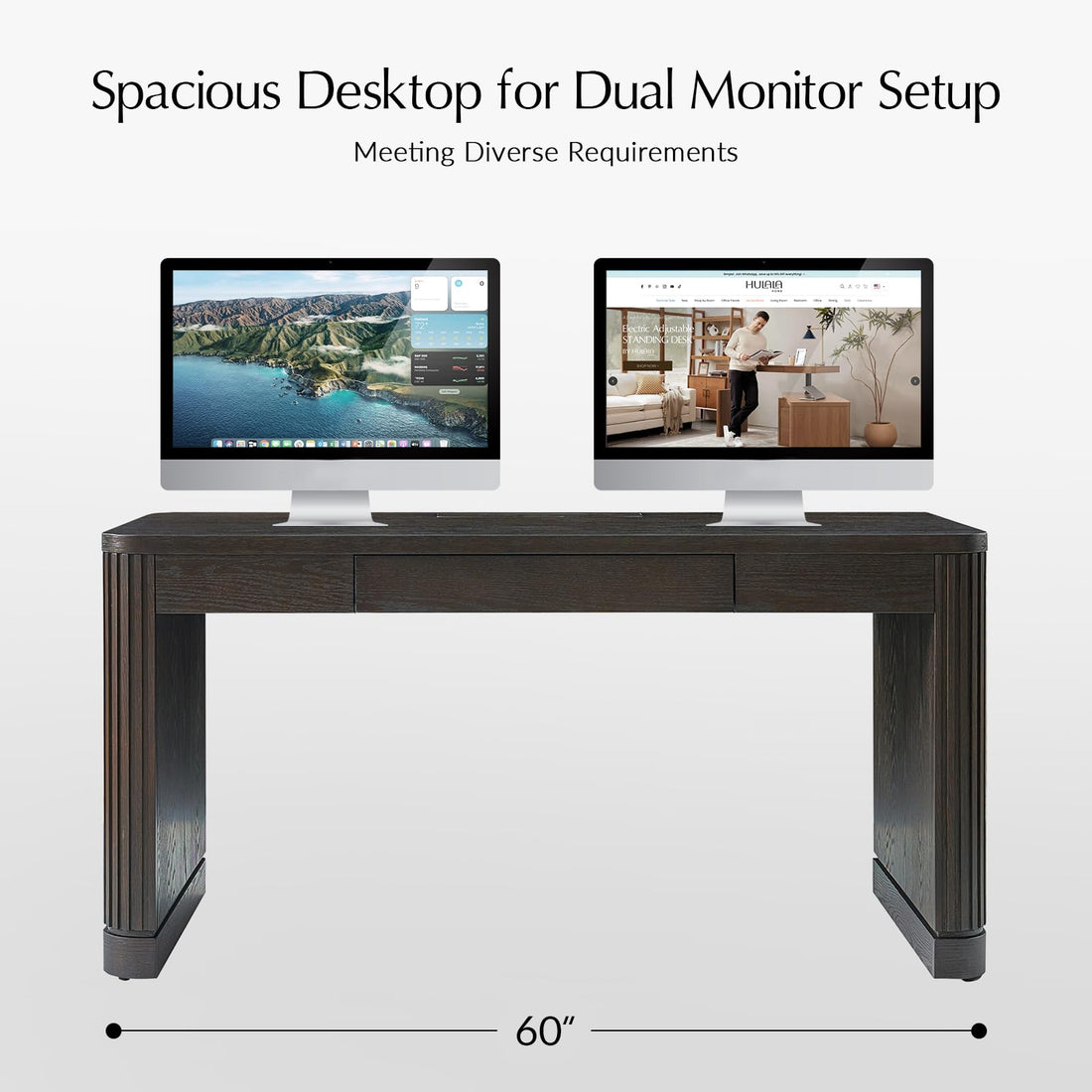HULALA HOME 60" Fluted Desk with Charging Station