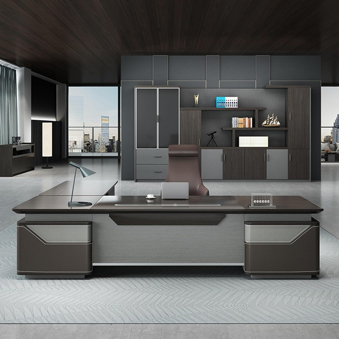 94" L-Shaped Executive Desk with Storage Cabinet