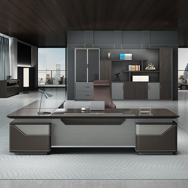 94" L-Shaped Executive Desk with Storage Cabinet