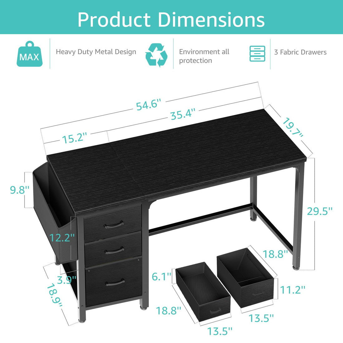 Lufeiya 47" Desk with Fabric Drawers, Rustic Brown