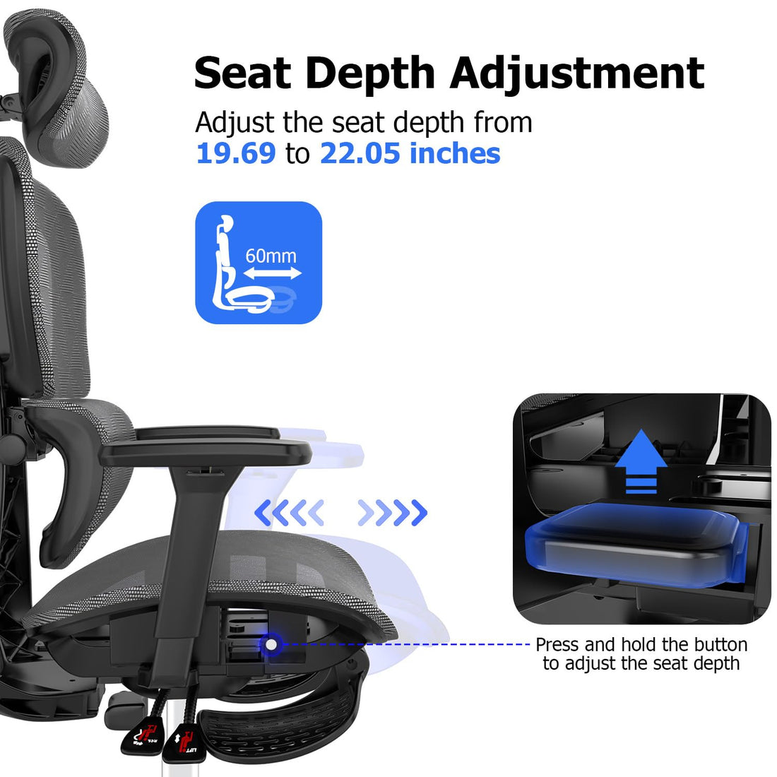 Ergonomic Mesh Office Chair with 3D Armrest, Black