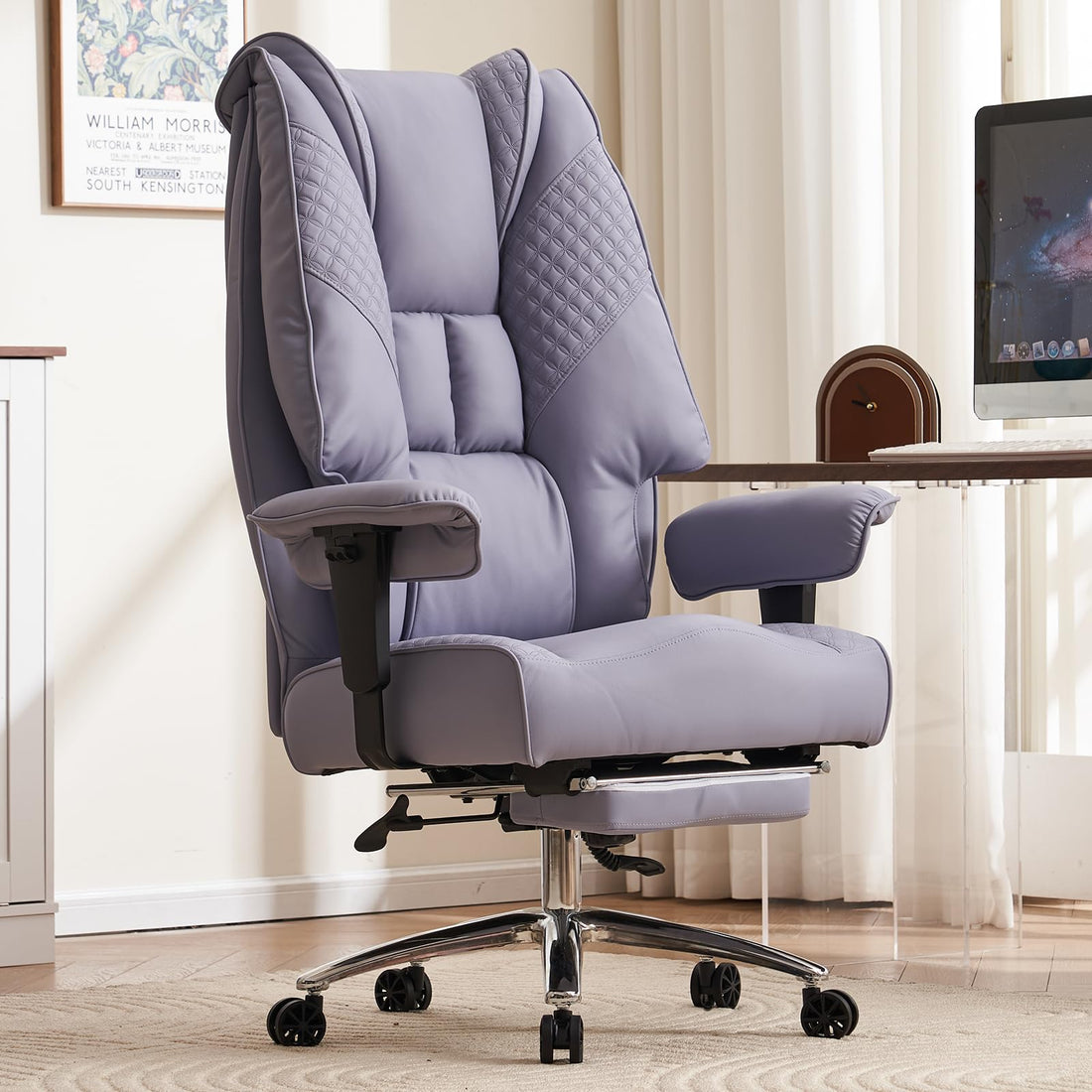 Big & Tall PU Leather Office Chair with Footrest, Brown