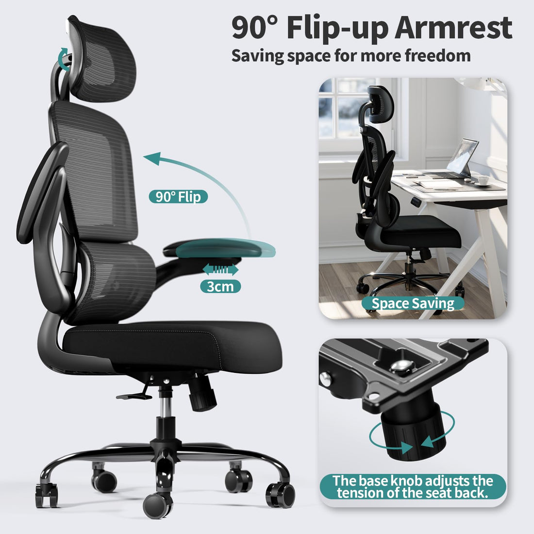 TRALT Ergonomic High Back Office Chair, Black