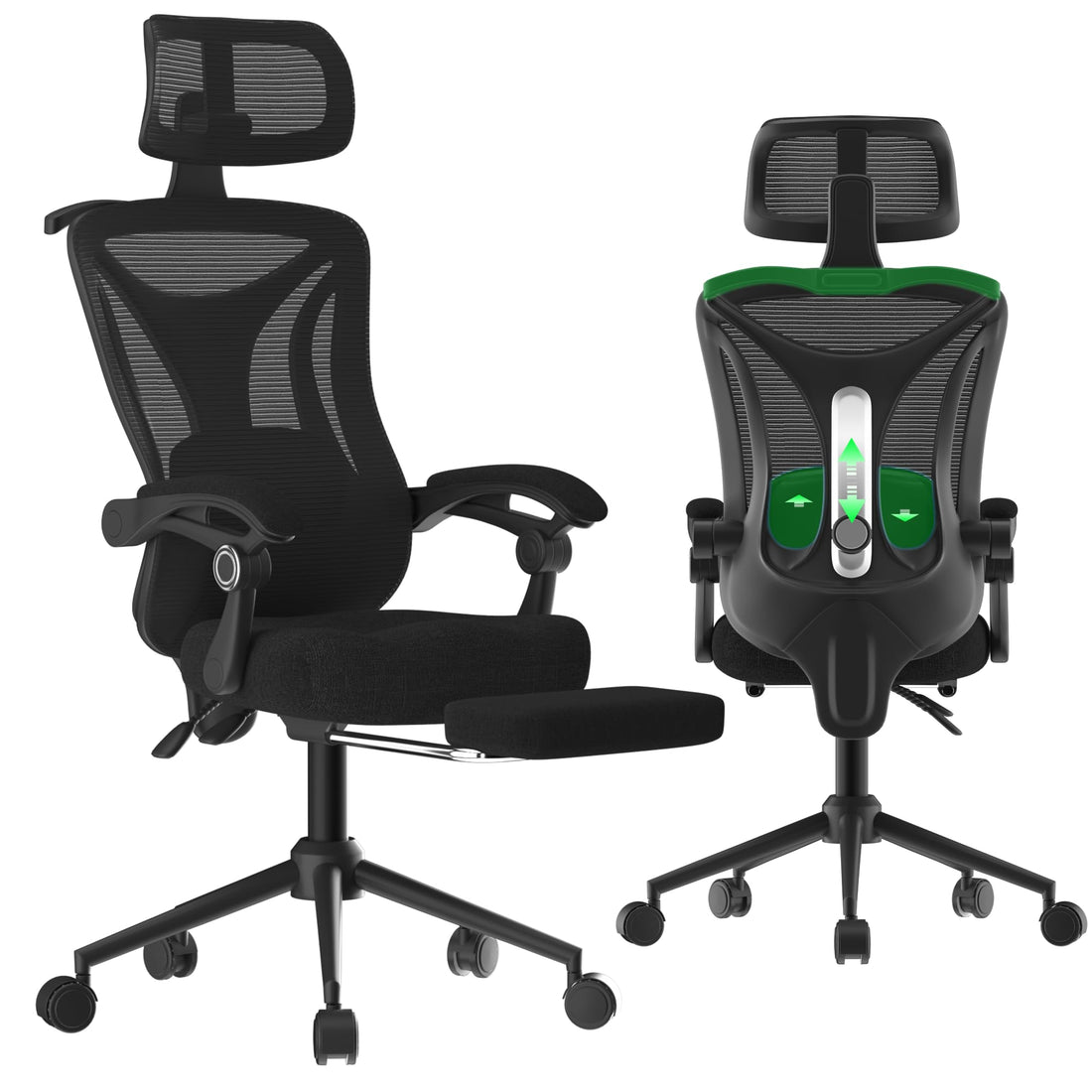 Ergonomic Office Chair with Footrest, Black & White