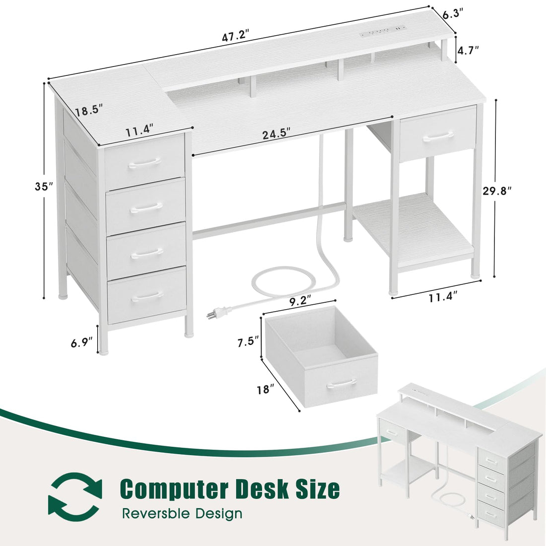 47" Gaming Desk with LED & Power Outlets, Black