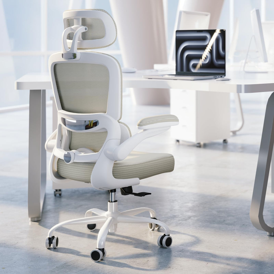 TRALT Ergonomic Office Chair, White Leather
