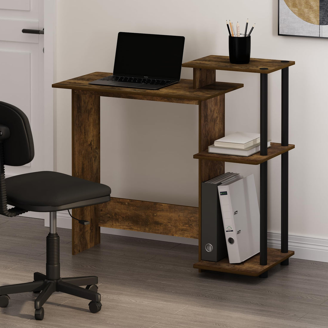 Furinno Compact Computer Desk, Walnut/Black