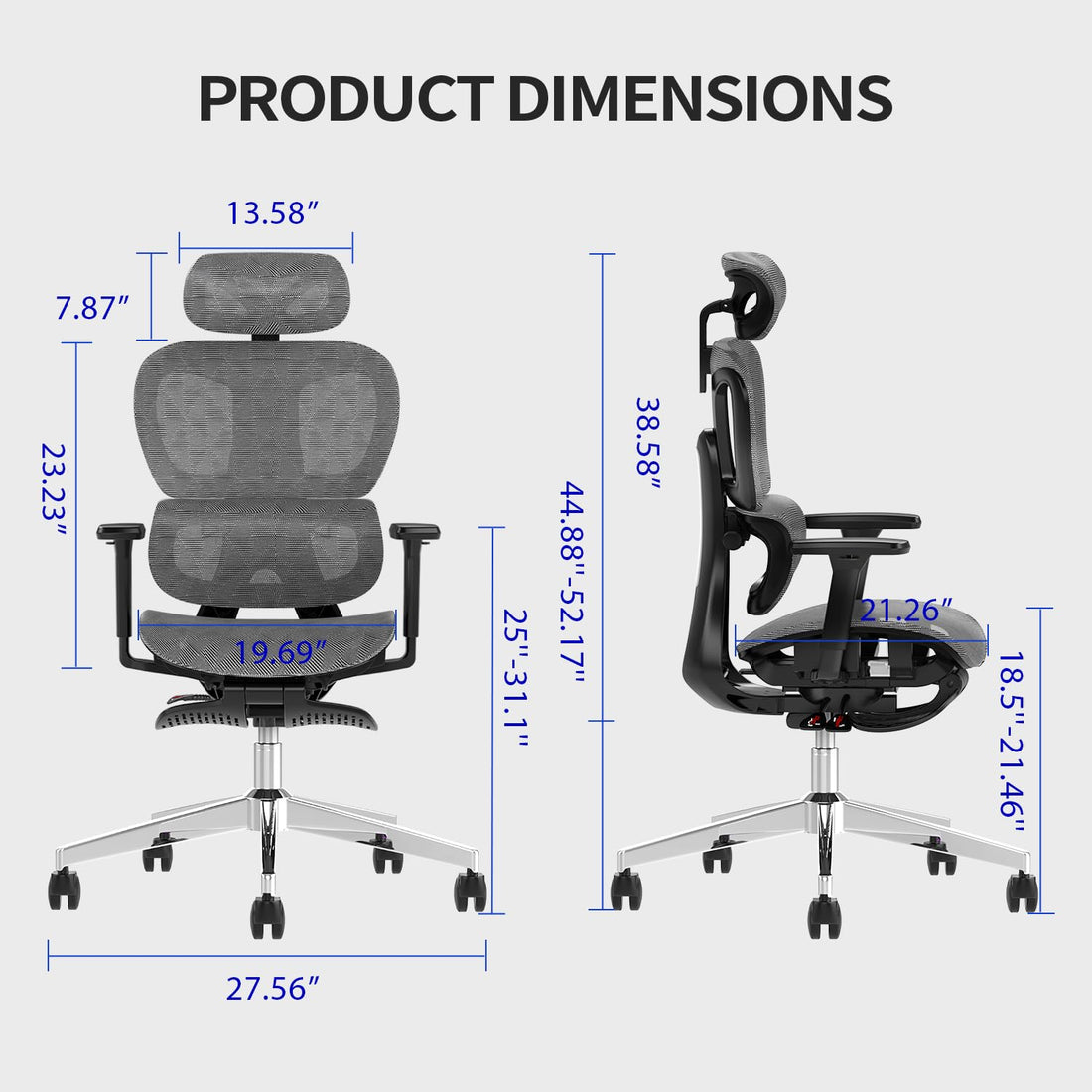 Ergonomic Mesh Office Chair with 3D Armrest, Black